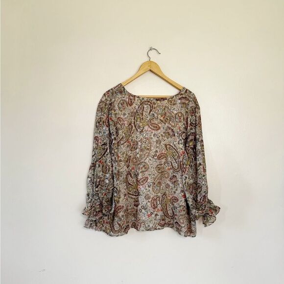 SALE! Tan Vince Camuto Paisley Patterned L/S Blouse Size 3X EUC - Picture 2 of 7